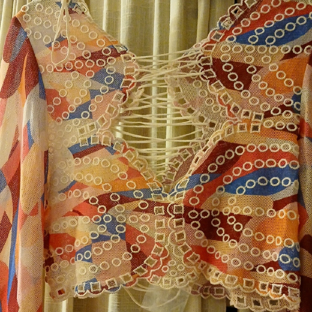 Free People Eyes On You Mesh Lace Up Festival Top XL - Picture 5 of 7